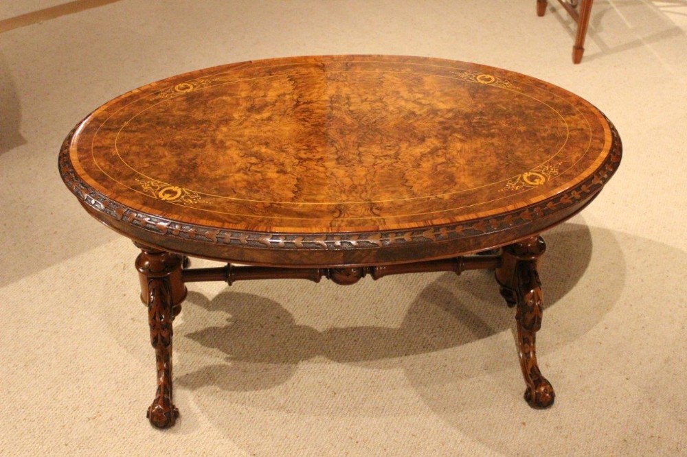 A Beautiful Burr Walnut Inlaid Victorian Period Antique Coffee Table (Adapted)