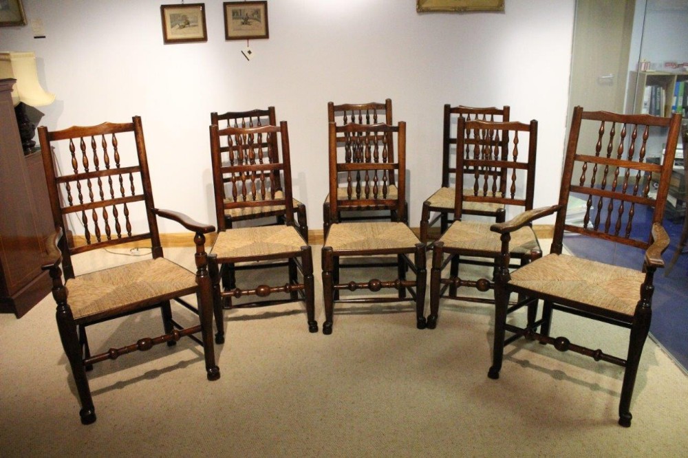 A Set Of 8 19th Century Lancashire Spindle-Back Dining Chairs