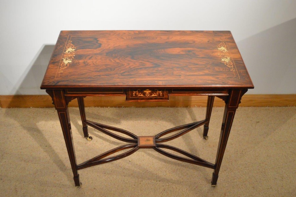 A Beautiful Rosewood Inlaid Late Victorian Period Occasional Table