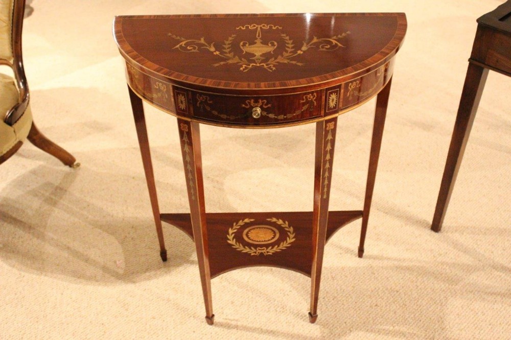 A Fine Quality Mahogany Inlaid Late Victorian Demi Lune Side Table