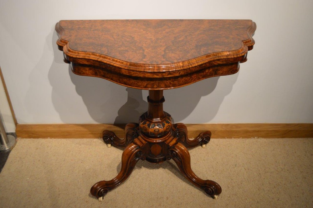 A Stunning Quality Burr Walnut Victorian Period Fold Over Card/Games Table