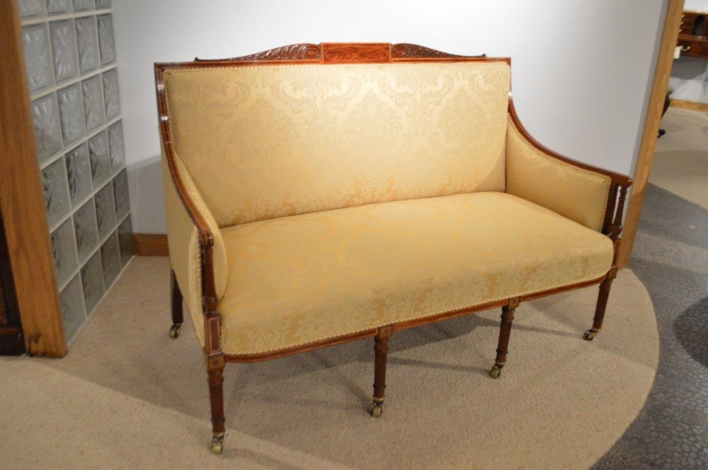 A Beautiful Mahogany Inlaid Edwardian Period Antique Settee