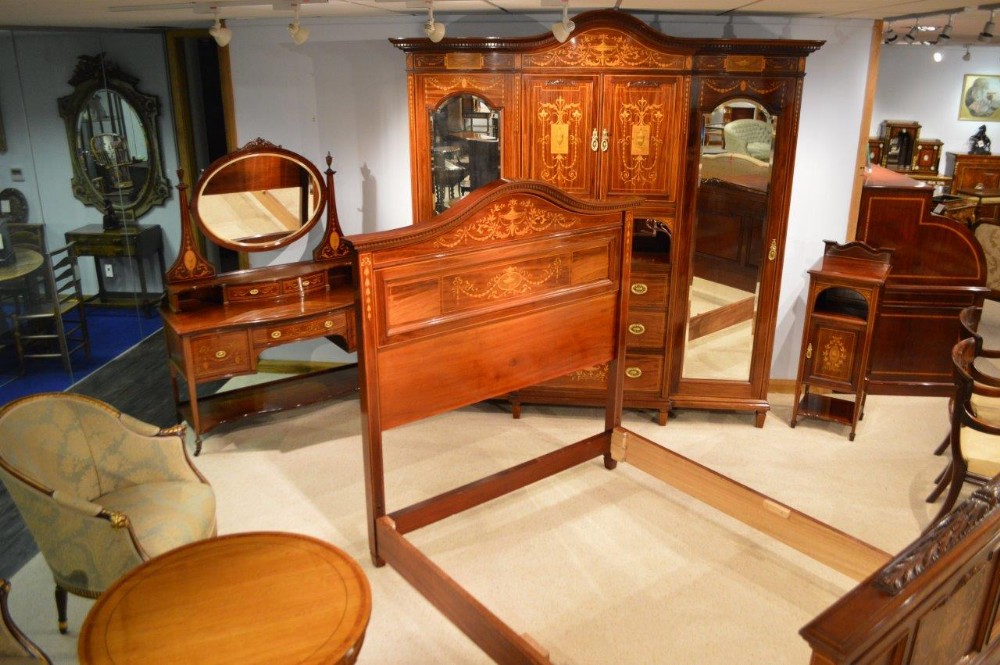 A Rare Mahogany Inlaid Late Victorian Period Bedroom Suite