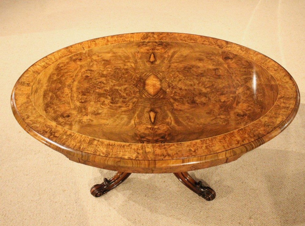 A Beautiful Burr Walnut Victorian Period Antique Coffee Table (Adapted)