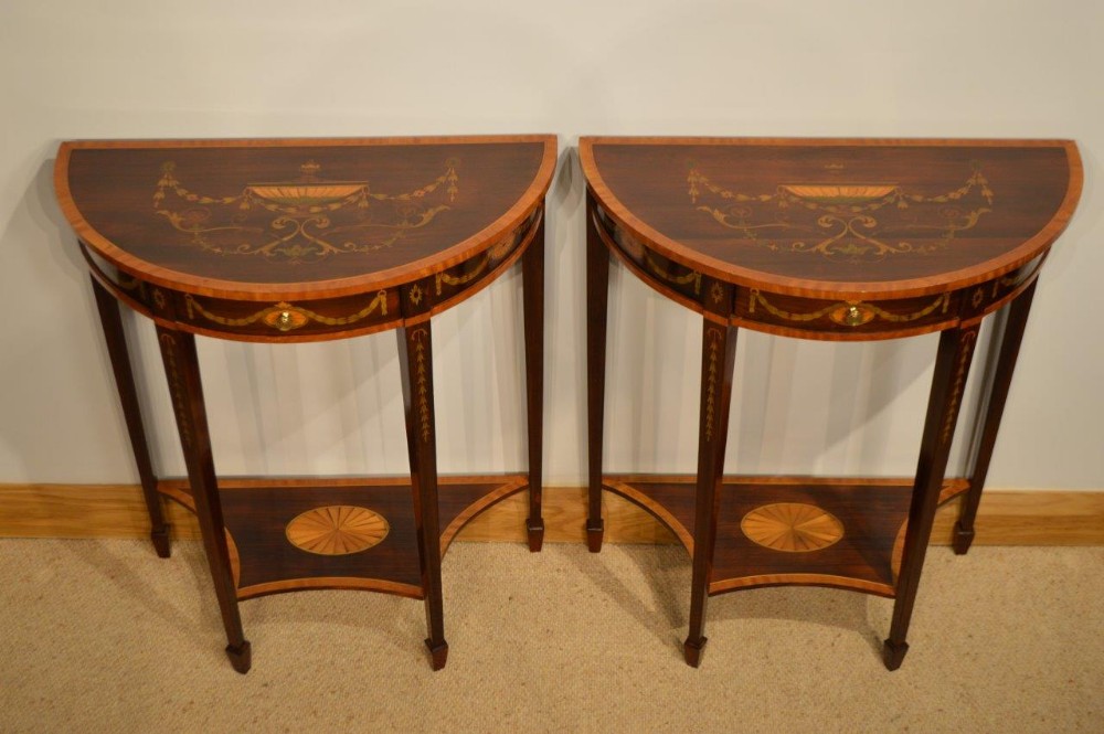 A Fine Pair of Rosewood & Marquetry Inlaid Edwardian Period Side Tables