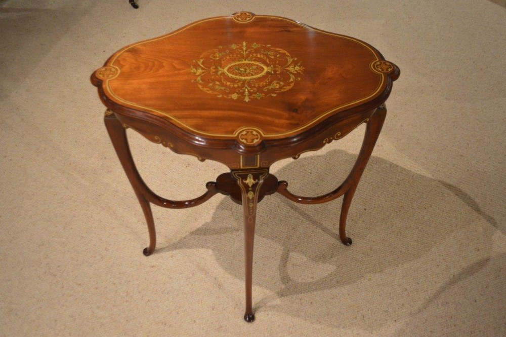 A Pretty Mahogany & Marquetry Inlaid Late Victorian Period Antique Occasional Table
