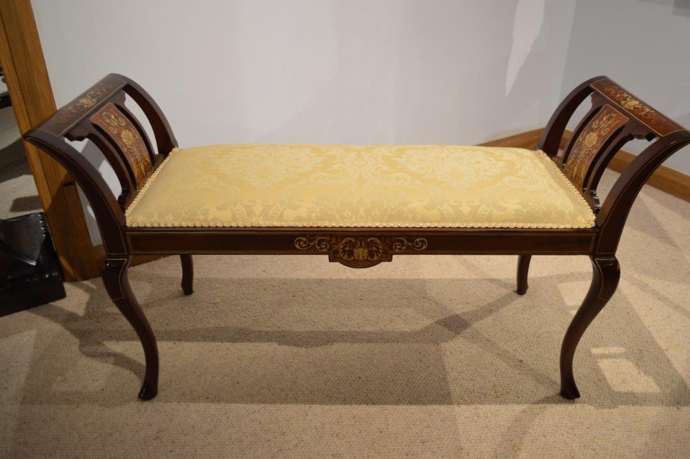 A Beautiful Mahogany Inlaid Edwardian Period Antique Window Seat/Stool