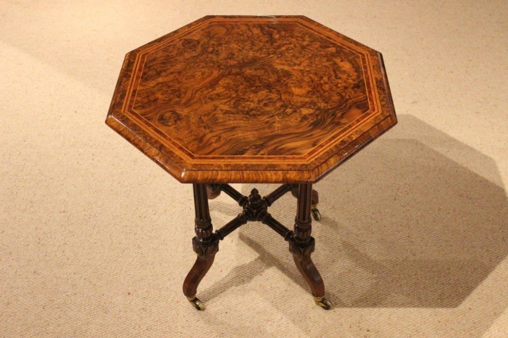 A Burr Walnut & Kingwood Banded Victorian Period Octagonal Occasional Table
