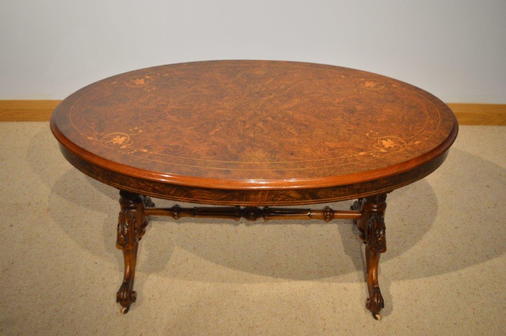 A Beautiful Burr Walnut & Marquetry Victorian Period Antique Coffee Table (Adapted)