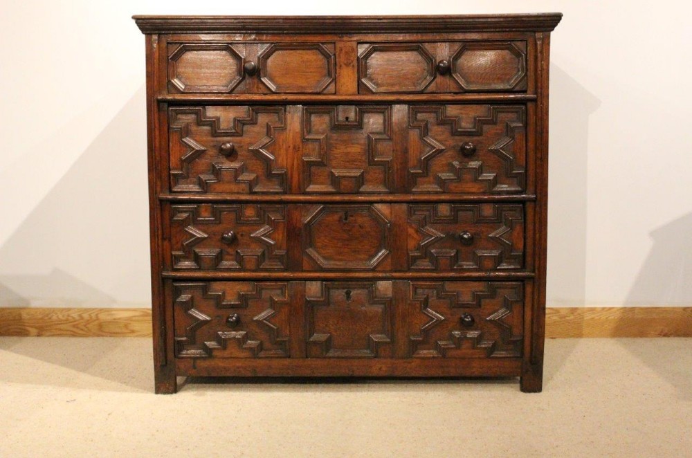 An Oak Late 17th Century Geometric Moulded Chest Drawers