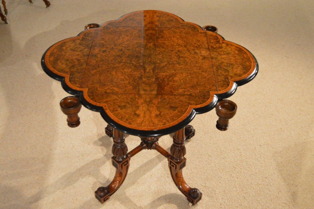 A Stunning Quality Burr Walnut & Amboyna Victorian Period Games Tables