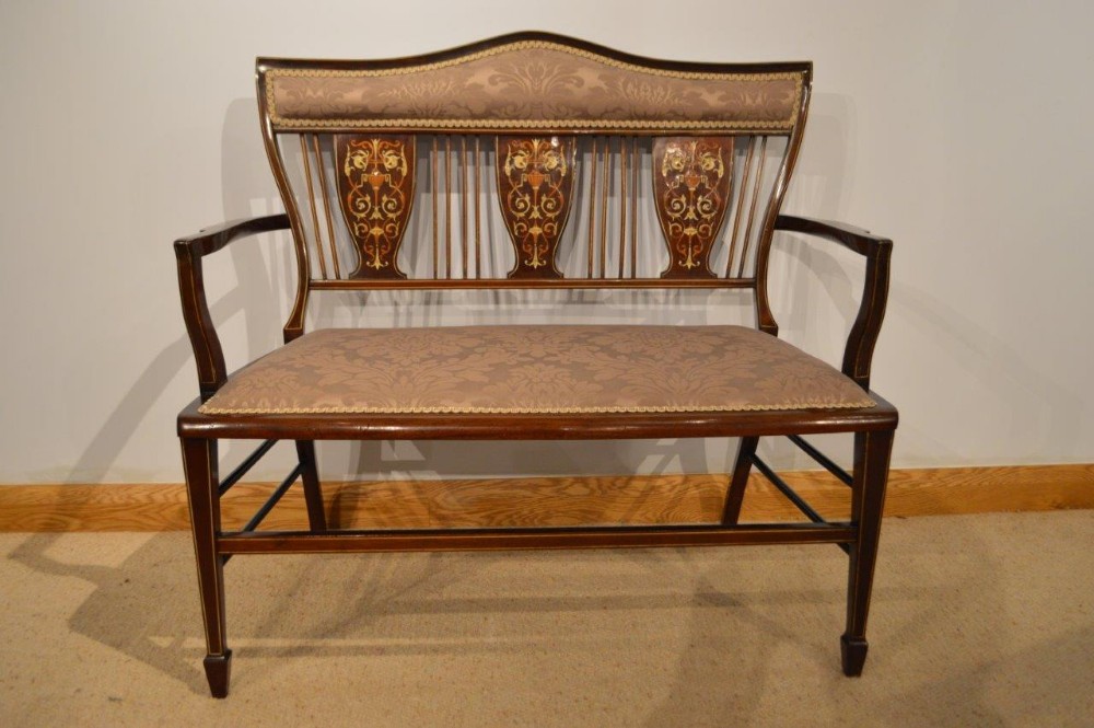 A Beautiful Mahogany & Marquetry Inlaid Edwardian Period Settee