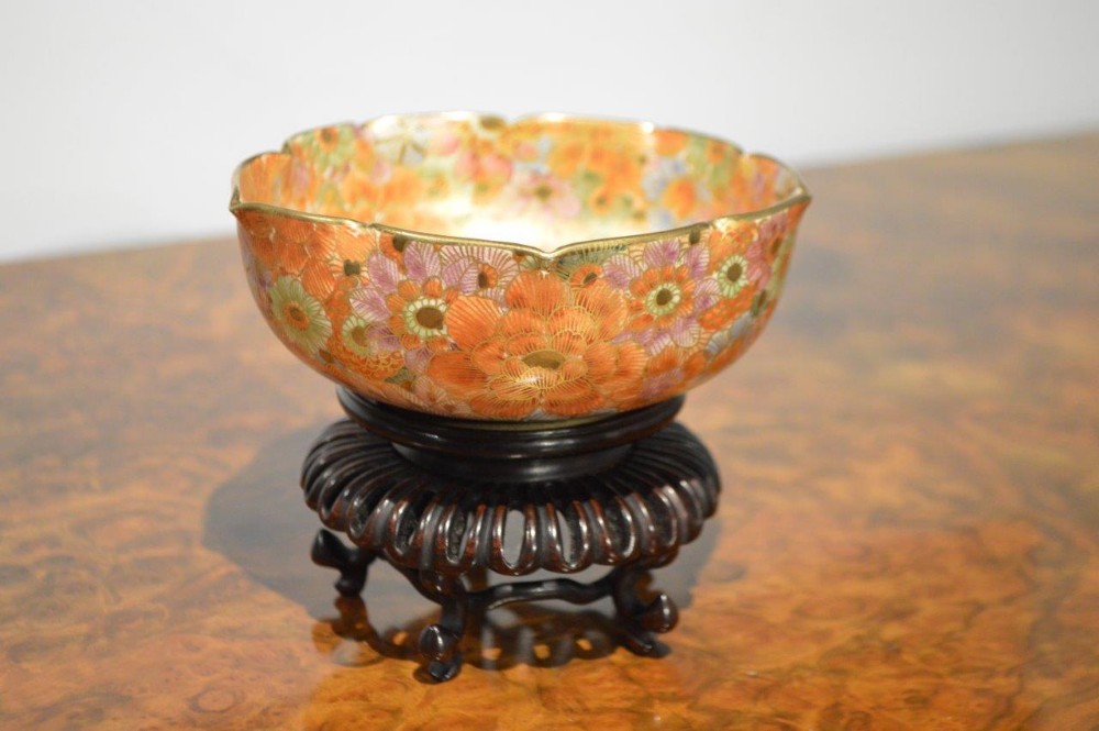 A Fine Quality Japanese Milliefiori Satsuma Bowl On Stand
