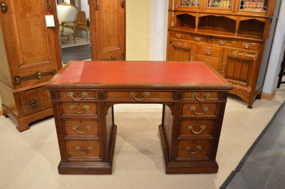 An Oak Late Victorian Period Pedestal Desk By Gillows Of Lancaster