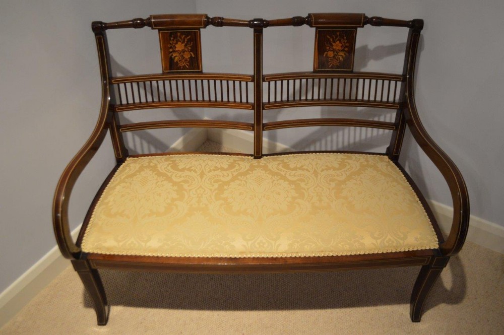 A Beautiful Mahogany Inlaid Edwardian Period Settee