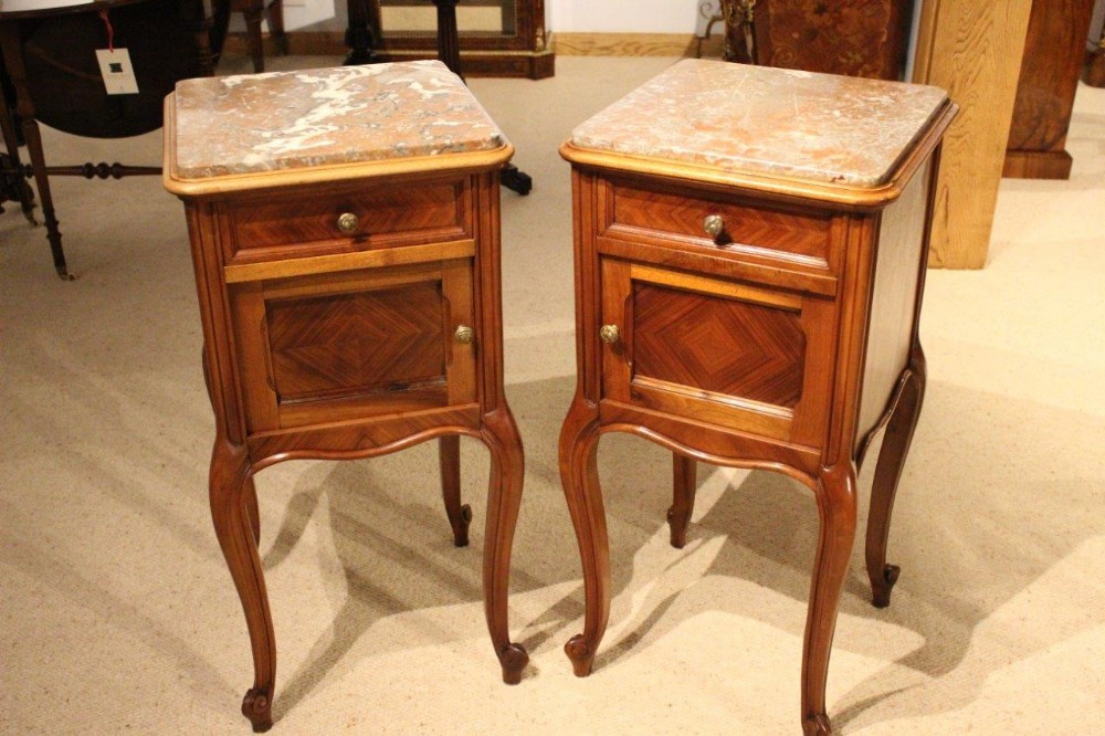 A Good Pair Of Walnut French Antique Bedside Cabinets/Cupboards