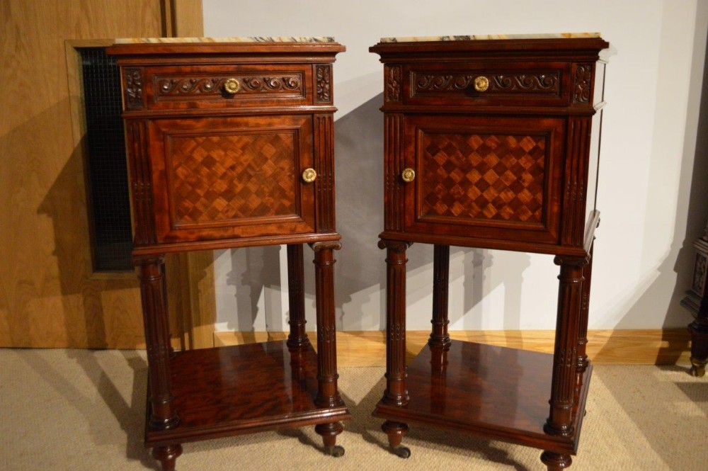 A Superb Pair of French Mahogany Bedside Cupboards