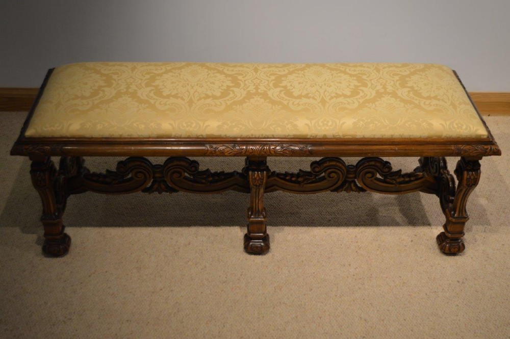 A Good Walnut William & Mary Style Duet Stool/Window Seat