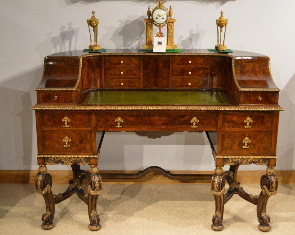A Superb Burr Walnut & Parcel Gilt Edwardian Period Carlton House Desk