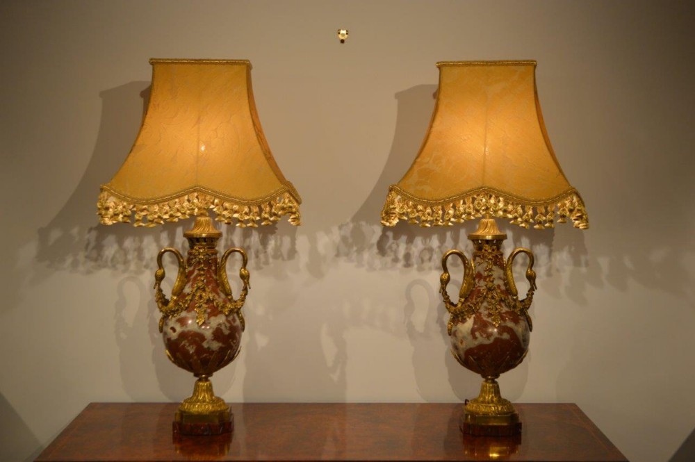 A Good Pair of Late 19th Century French Marble & Ormolu Lamps (Converted)