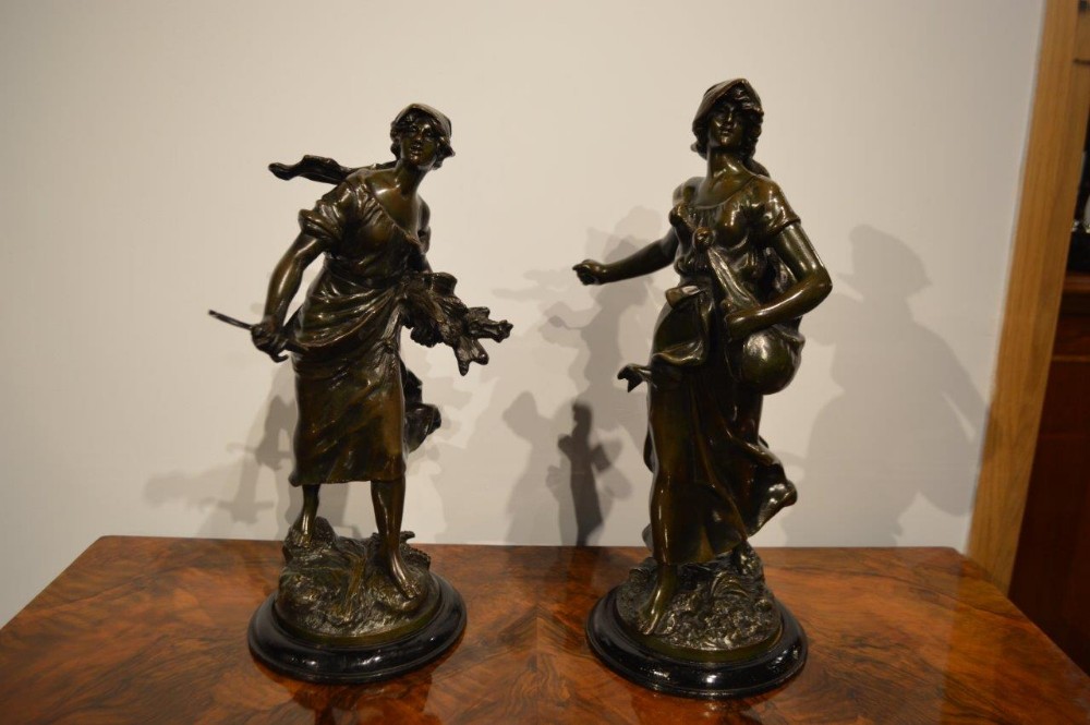 A Pair Of Cast Bronze Late 19th Century Figures Of Maidens