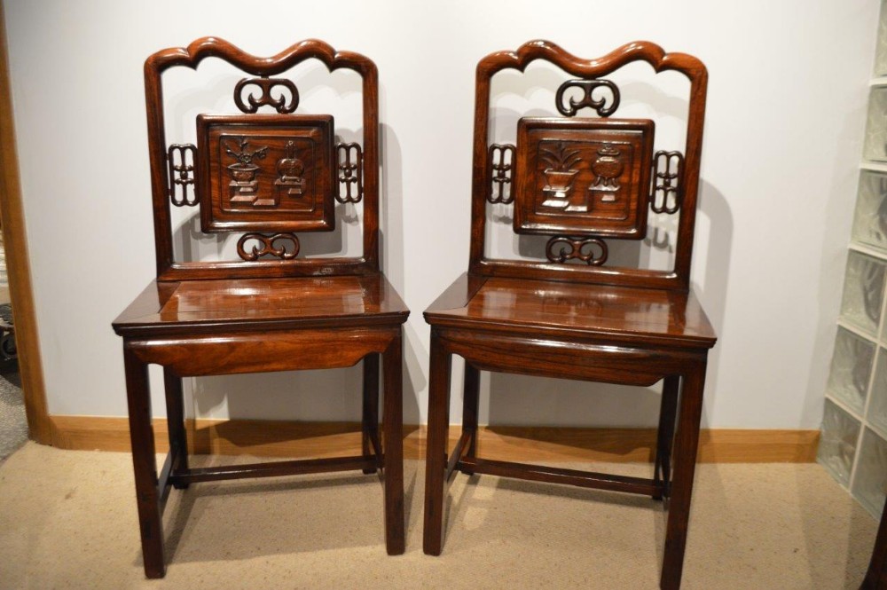 A Rare Pair Of 19th Century Chinese Hardwood Hall Chairs