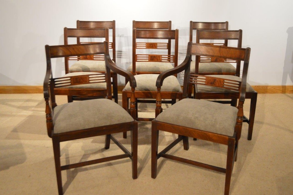 A Good Set of 8 Mahogany Regency Period Antique Dining Chairs