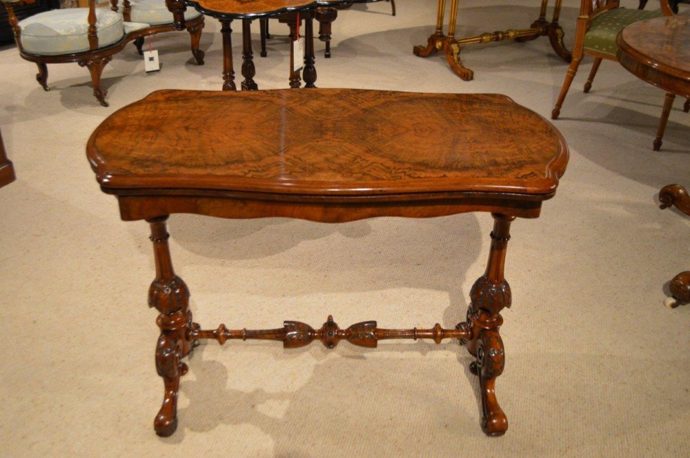 A Burr Walnut Victorian Period Fold Over Card/Games Table