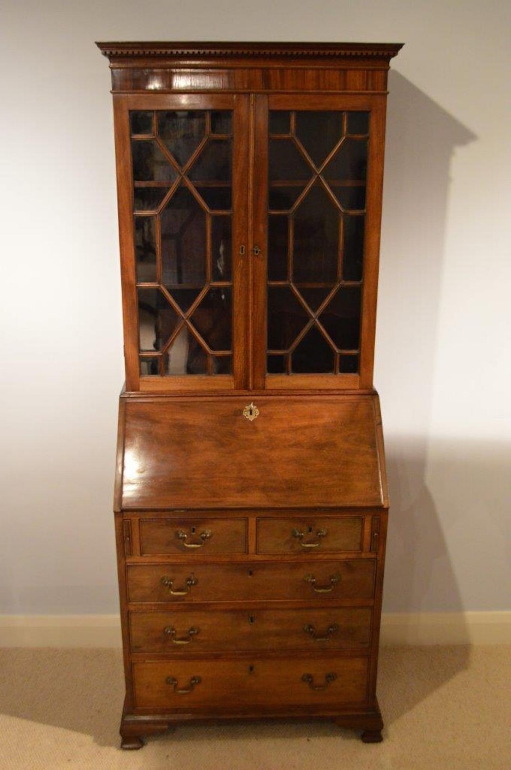 A Small Scale George III Style Mahogany Bureau Bookcase