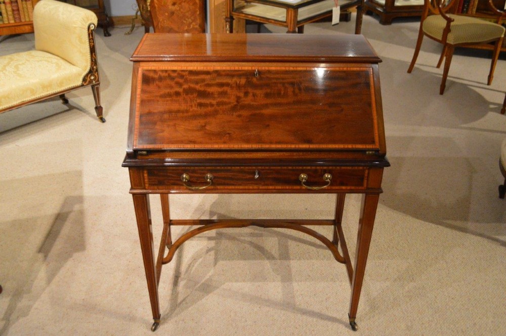 A Mahogany & Satinwood Edwardian Period Bureau By Maple & Co