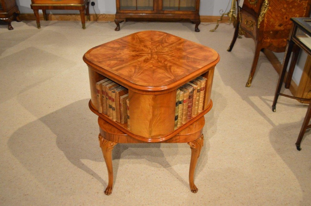 A Beautiful Figured Walnut 1920s Period Antique Revolving Bookcase