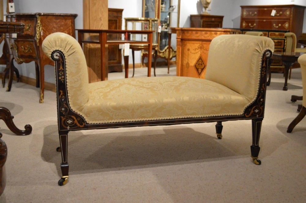 A Beautiful Rosewood Inlaid Late Victorian Period Window Seat/Stool