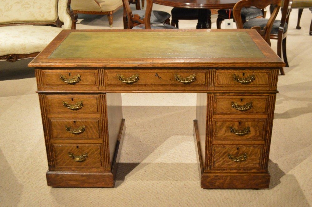 A Solid Oak Edwardian Period Antique Pedestal Desk