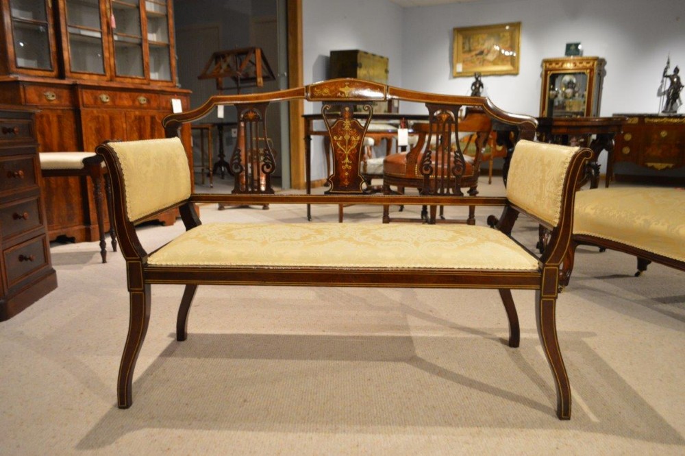 A Mahogany & Marquetry Inlaid Edwardian Period Settee
