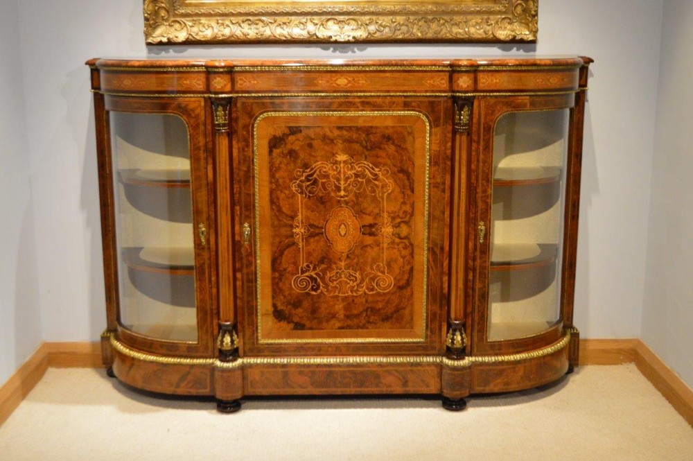 A Stunning Burr Walnut & Marquetry Inlaid Victorian Period Credenza