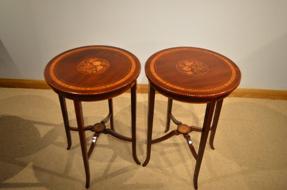 A Good Pair Of Mahogany Inlaid Edwardian Period Circular Occasional/Lamp/Wine Tables
