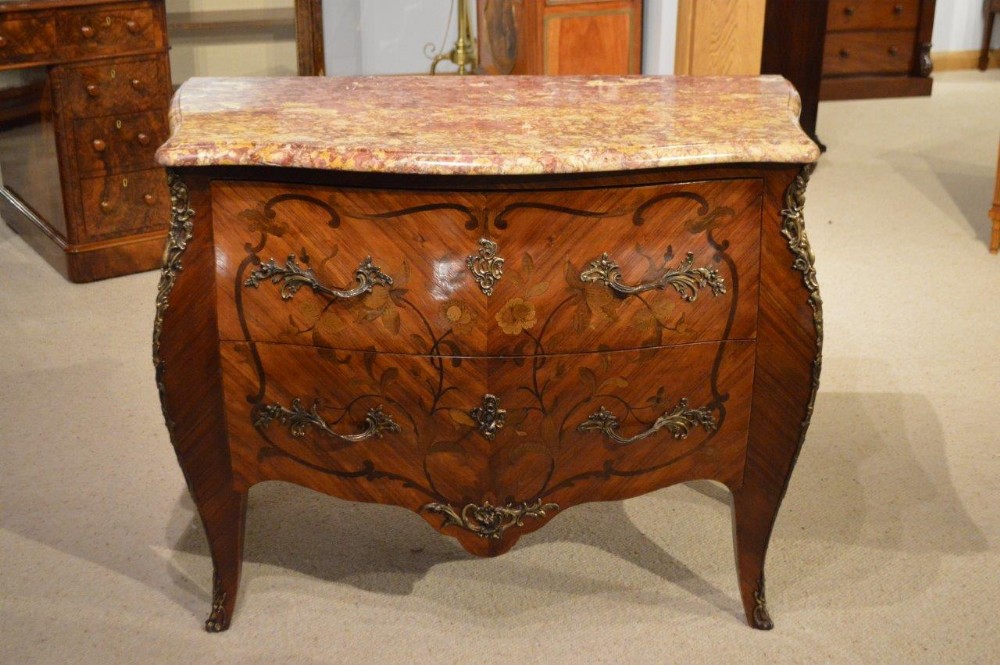 A Kingwood & Marquetry French Marble Top Commode/Chest