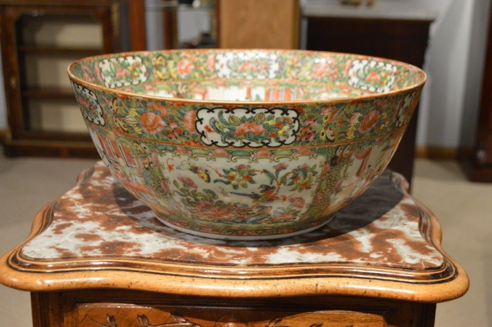 A Large Canton Famille Rose Punch Bowl