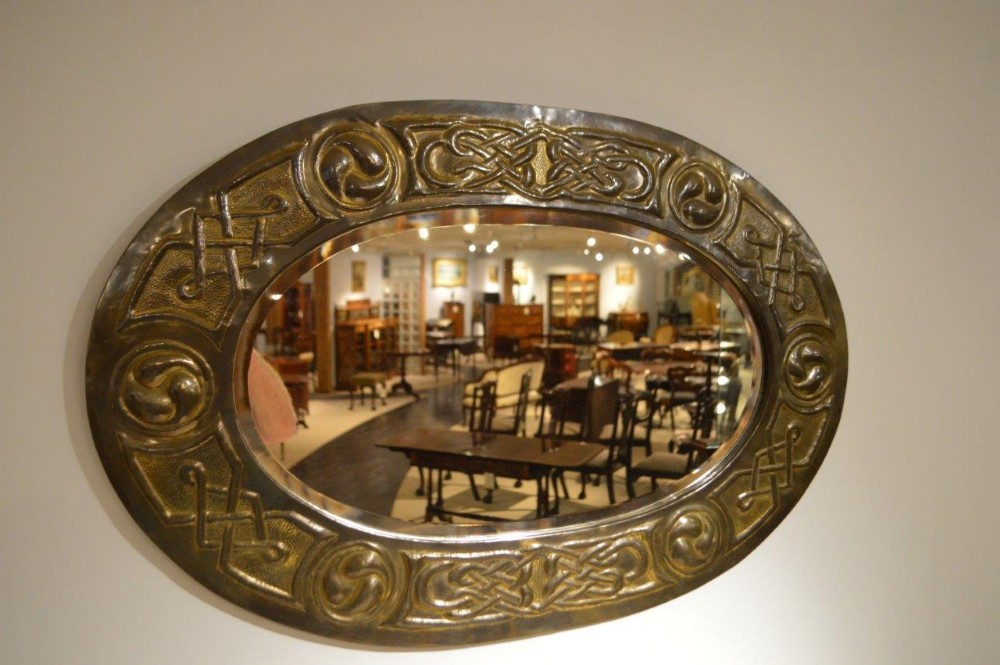 Arts & Crafts Period Cymric Patinated Brass Mirror