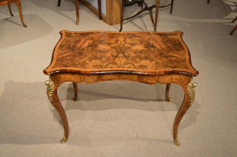 A Burr Walnut, Amboyna & Ormolu 19th Century French Style Library Table