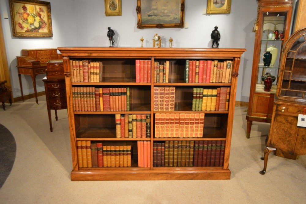 A Fine Quality Walnut Victorian Period Antique Open Bookcase