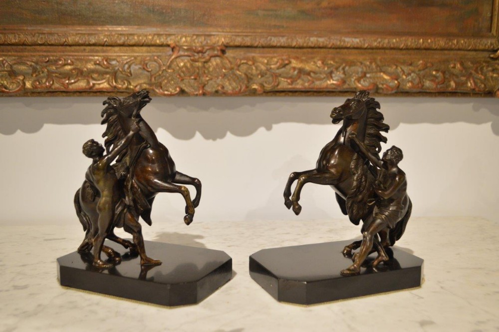 A Small Pair of French 19th Century Bronze Marley Horses