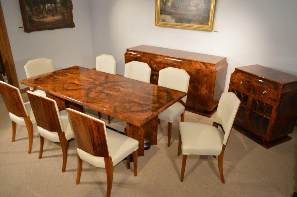 A Stunning Burr Walnut Art Deco Period Dining Suite