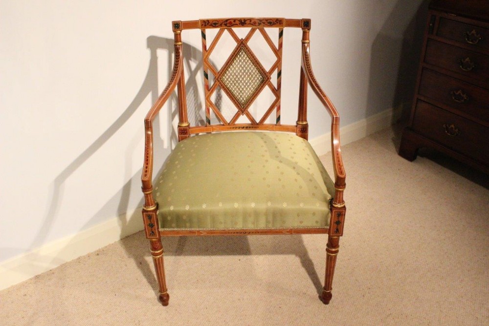 A Satinwood Edwardian Period Painted Armchair/Desk Chair