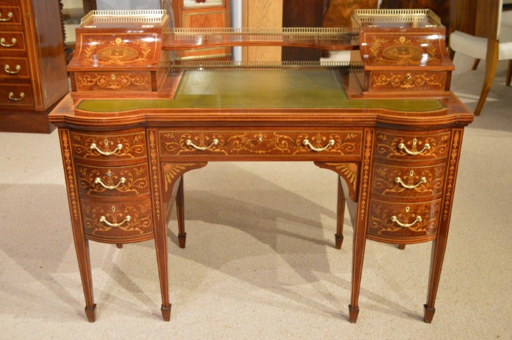 A Stunning Mahogany Inlaid Victorian Period Writing Desk By Edwards & Roberts