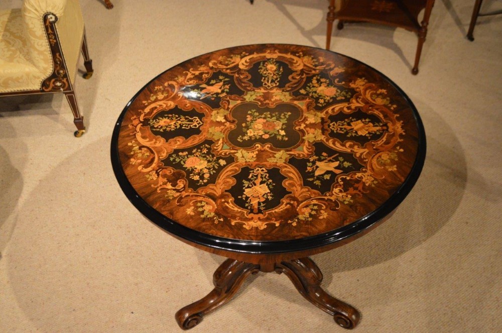 A Stunning Quality Burr Walnut & Marquetry Inlaid Victorian Period Table