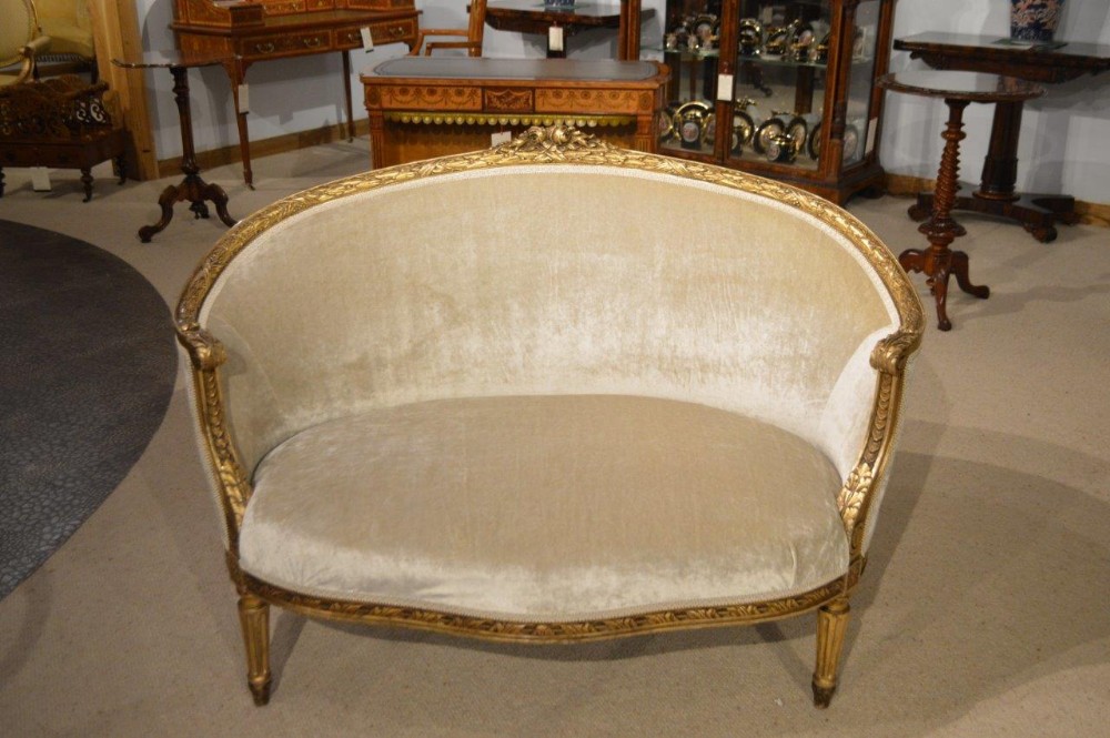 A Louis XVI Style French Carved Gilt-Wood Sofa