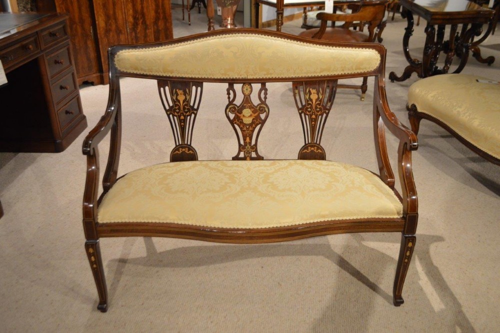 A Mahogany Inlaid Edwardian Period Antique Settee

