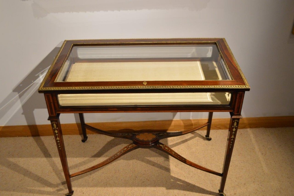 A Superb Quality Large Victorian Period Rosewood Inlaid Bijouterie Cabinet 