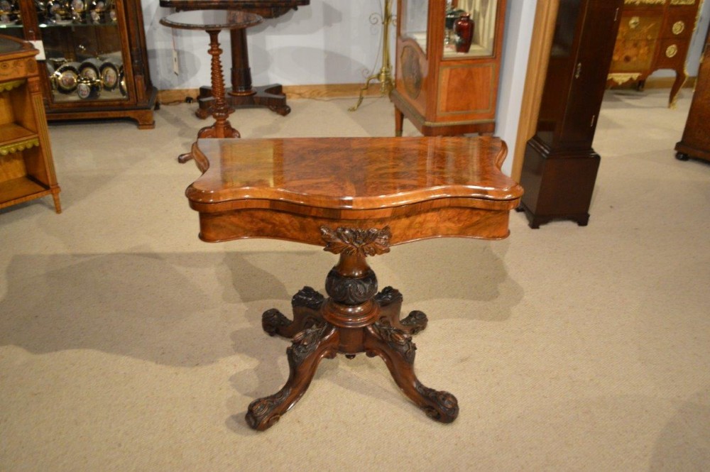 A Burr Walnut Victorian Period Antique Fold Over Card Table